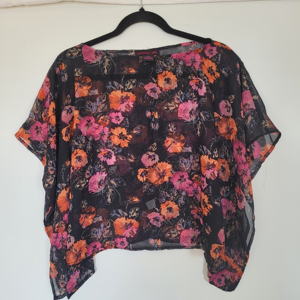 VTG MATERIAL GIRL Y2K Top Floral Sheer Size XS Black Witchy Whimsigoth Moody